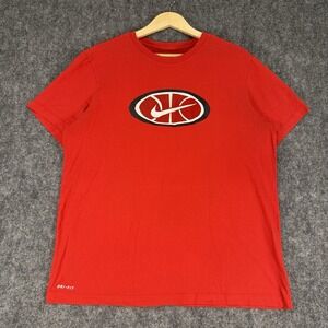 Nike T-Shirt Mens L Red Dri-Fit Basketball Logo Athletic Graphic Tee